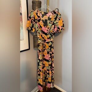 NWT, New Look Black Floral Midi Dress, sz 4 tall